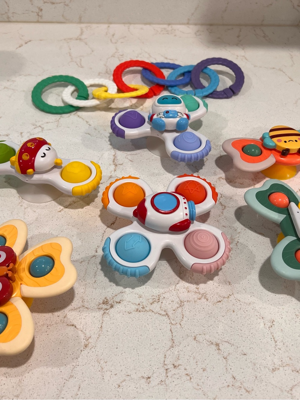 7pc Baby Sensory Suction Cup Spinner Toys Lot Fidget Pop Travel Bath High Chair